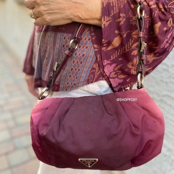SOLD Prada Burgundy Nylon Pleated Tessuto Ombre Handbag - Picture 3 of 13